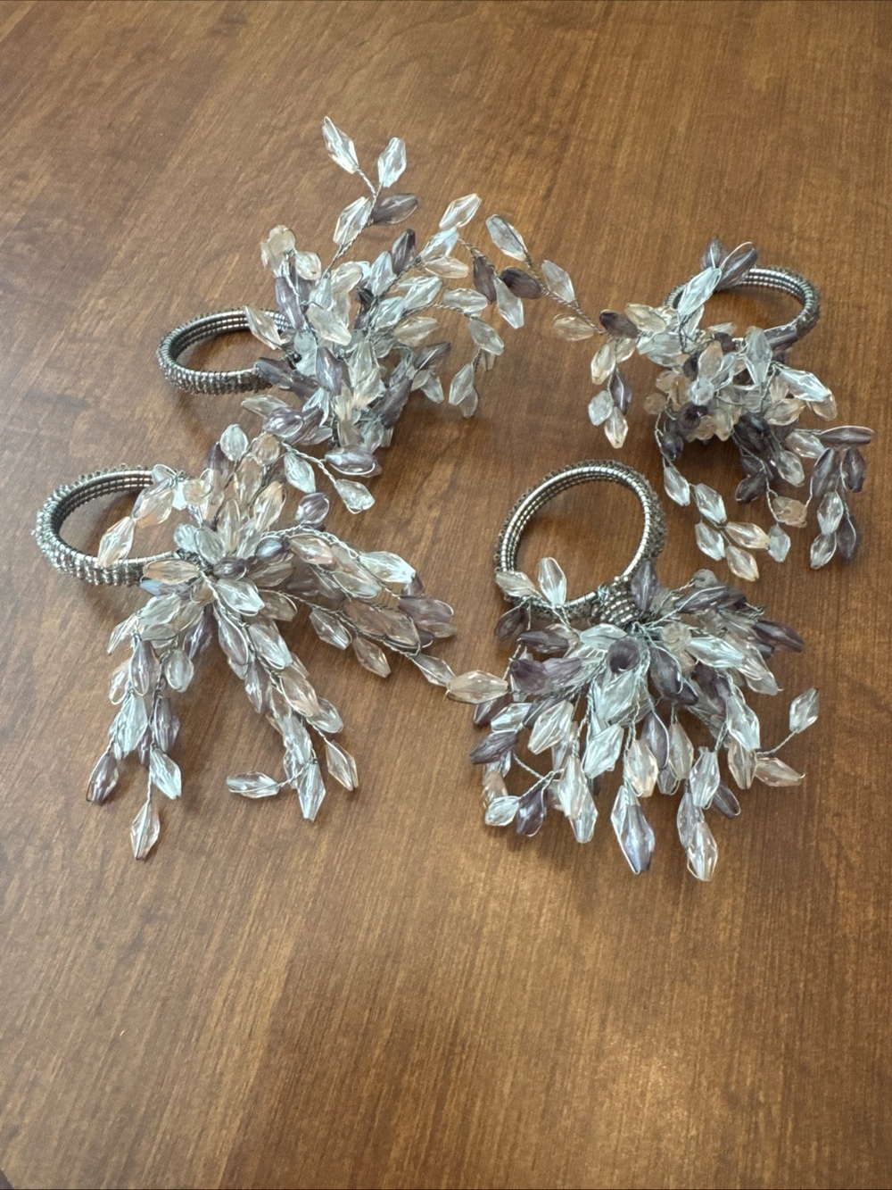 Beaded Burst Napkin Ring Holder Set Of 4 Pier 1? Silver,purple,white Light Pink